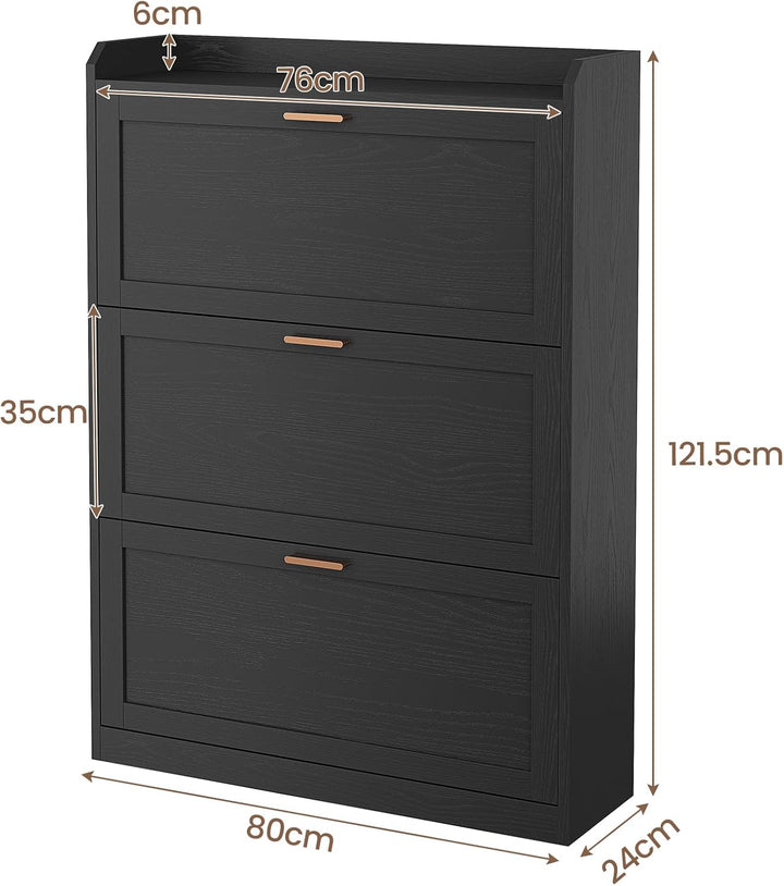 Schuhschrank mit 3 Klappen, Schuhkipper Schmal, Trennwand Verstellbar, für 16-24 Paar Schuhe, Flur,