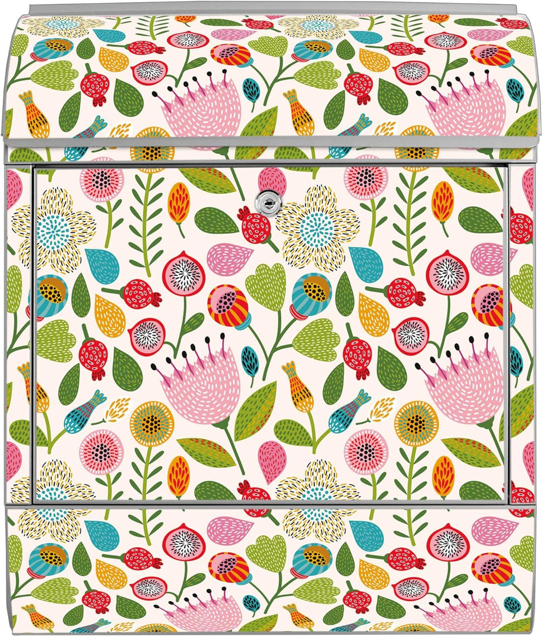 banjado® Design Briefkasten mit Motiv Rosa Kelch Hell 39x47x14cm &amp; 2 Schlüssel - Briefkasten Stahl S