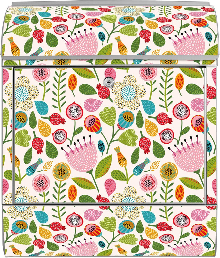 banjado® Design Briefkasten mit Motiv Rosa Kelch Hell 39x47x14cm &amp; 2 Schlüssel - Briefkasten Stahl S