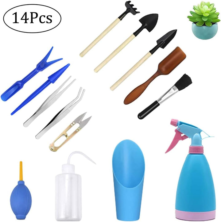 Amasawa 14 Stück Mini Garten Handwerkzeuge Set, Sukkulente Handwerkzeuge Set, Pflanz Handwerkzeuge S
