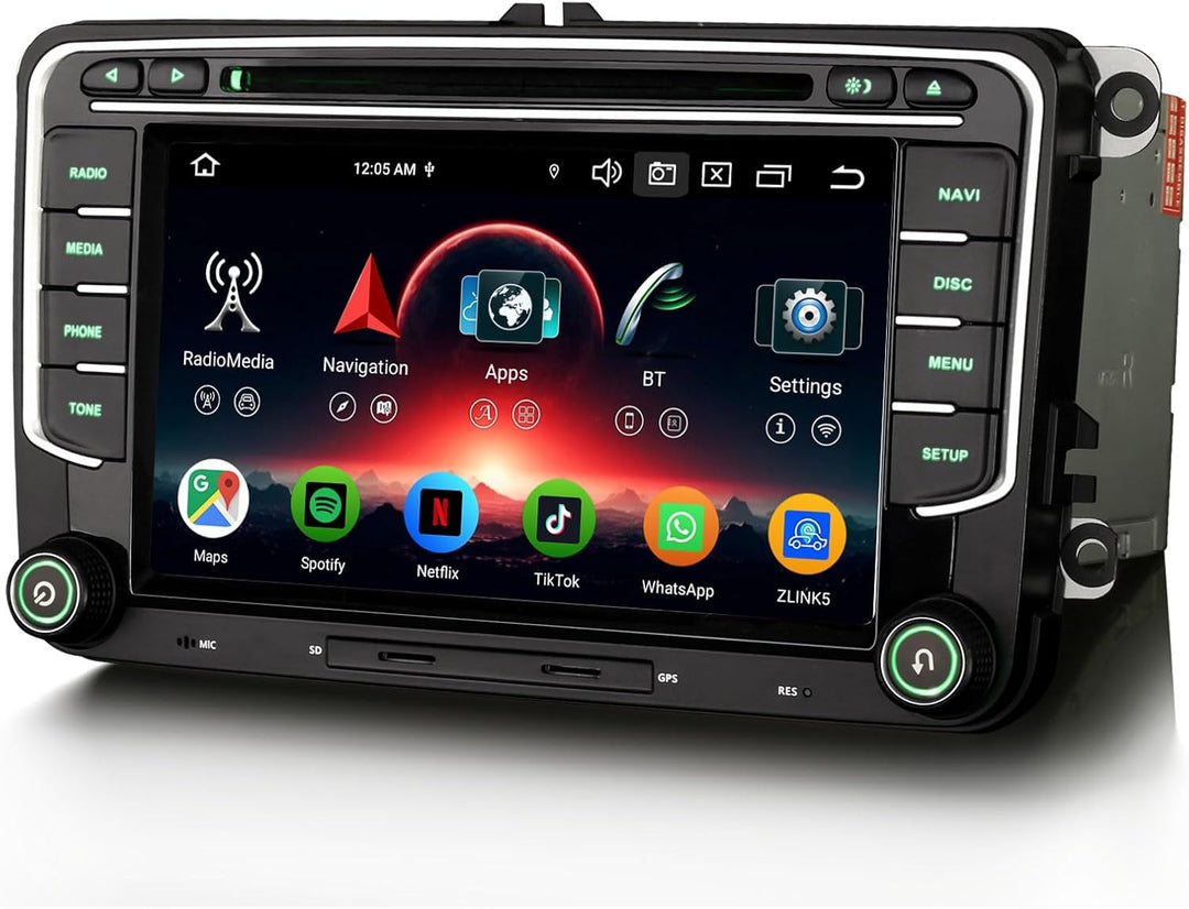 Erisin 7 Zoll Android 14 Autoradio CD mit GPS Navi für VW Polo 6R Crafter Amarok Caddy Transporter T