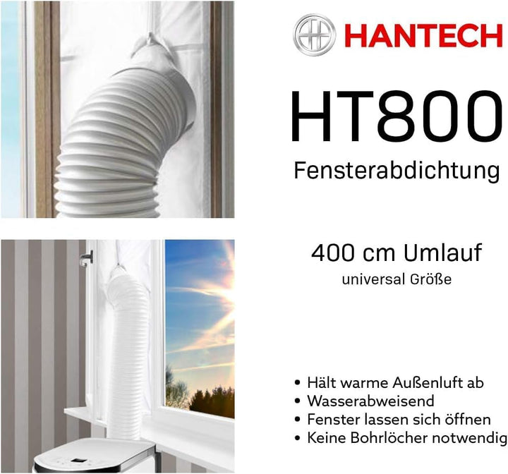 Fensterabdichtung für Mobile Klimageräte mit 400cm Umlaufmass, Klettband & Reissverschluss, UV-bestä