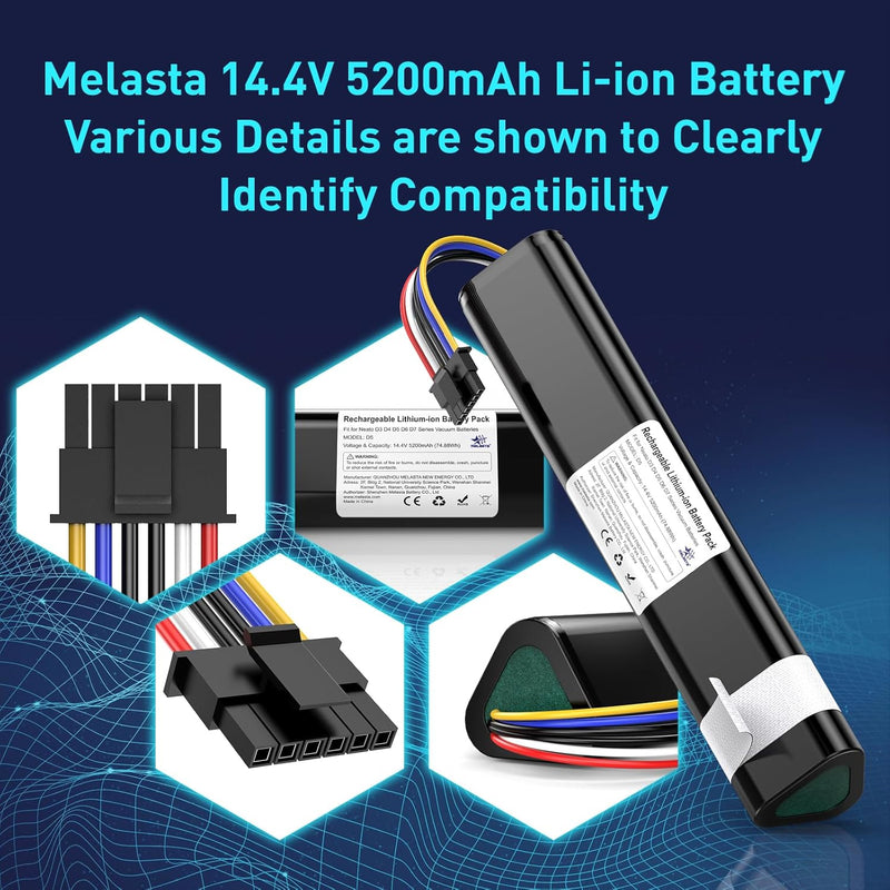 melasta Akku 14.4V 6500mAh für Neato Staubsauger, Lithium-Ionen Akku für NeatoBotvac D3 D4 D5 D6 D7