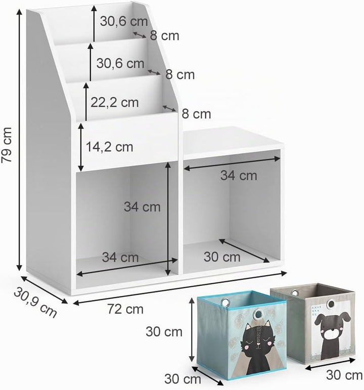 Vicco Kinderregal Luigi, Weiss, 72 x 79 cm Mini, mit 2 Faltboxen Opt.4 Weiss 72x79 mit Faltboxen Hun