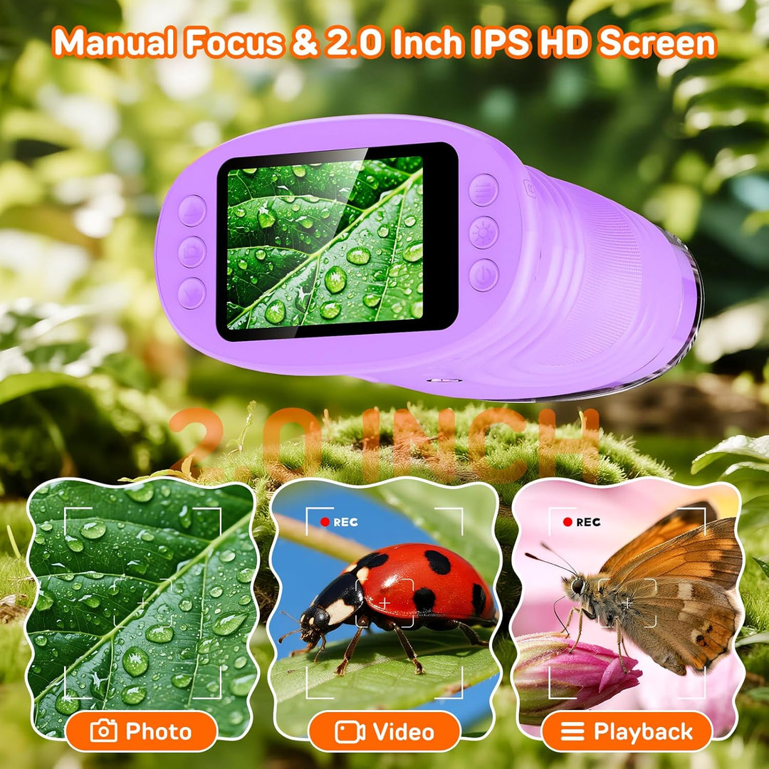 Handy Digital Mikroskop für Kinder, 1080P HD 2.0" Bildschirm Taschenmikroskop, Microscope LED Lights