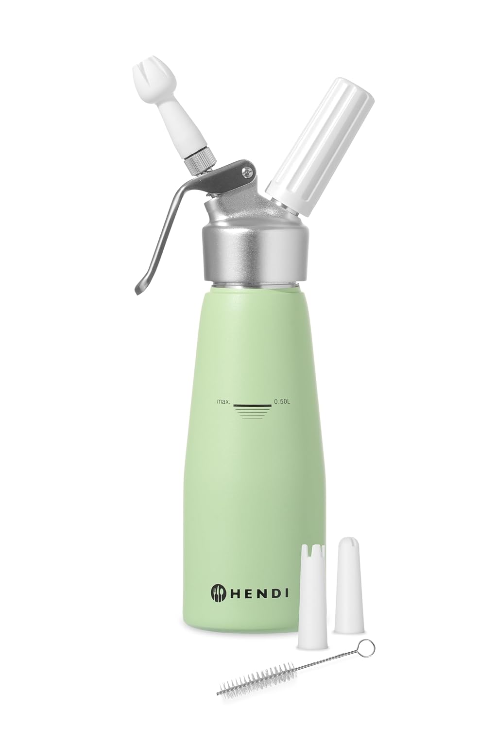 HENDI Sahnespender, Inklusive Set aus 3 Polypropylen Spritztüllen und Reinigungsbürste, Sahne-Mousse