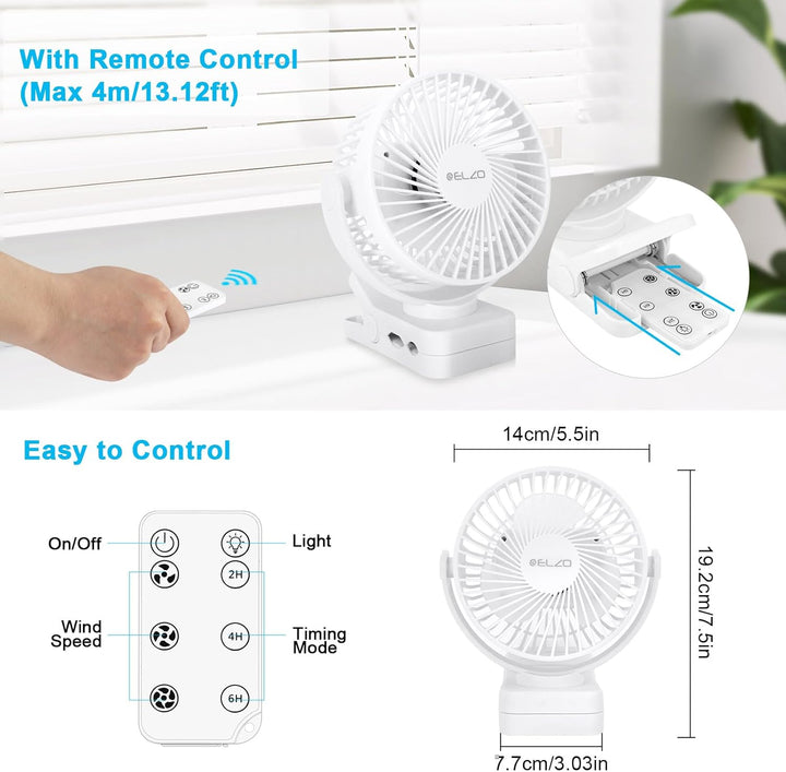 ELZO 12000mAh Camping Ventilator, Wiederaufladbarer Tischventilator USB Mini Ventilator mit LED Lich