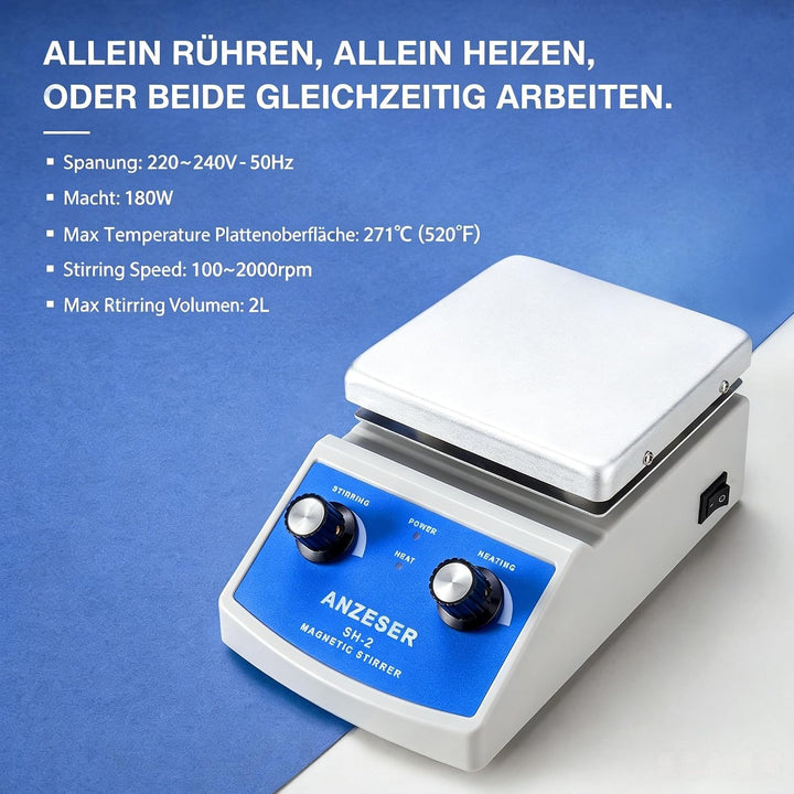 ANZESER Magnetrührer Heizplatte 120x120mm 380°C zum gleichzeitigen Mischen Rühren und Erhitzen