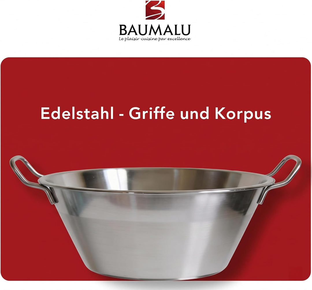 Baumalu - 38 cm Marmeladentopf aus Edelstahl, 9L Fassungsvermögen, Metallgriffe, für alle Herdarten