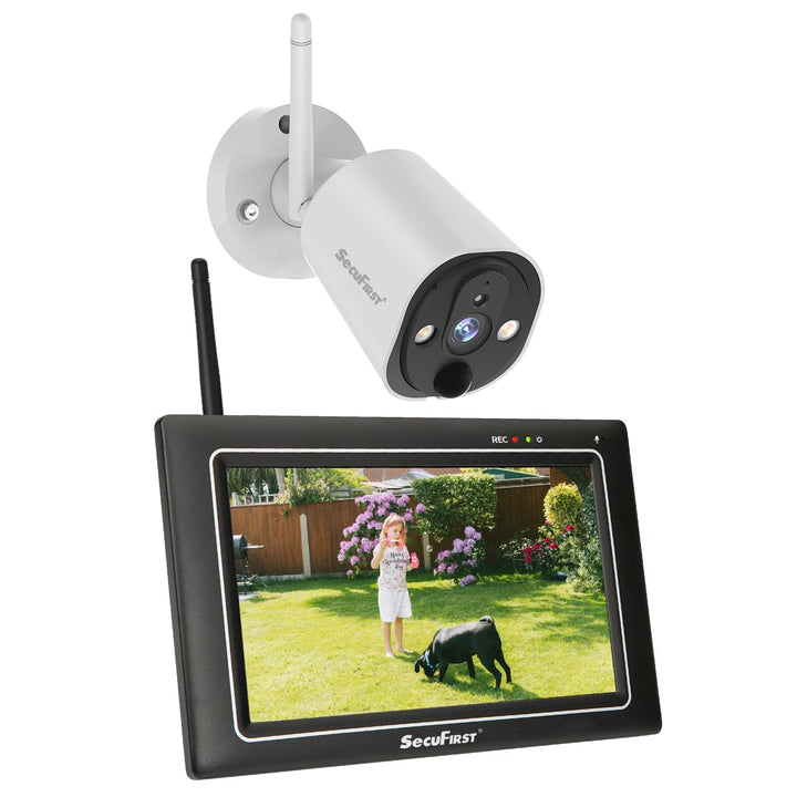 SecuFirst 2K Überwachungskamera Aussen Set mit Innen Monitor,7 Zoll Touchscreen Babyphone mit Kamera