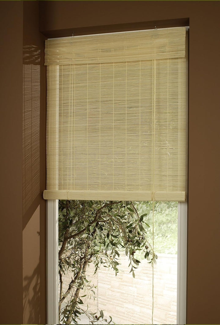 JalousieCrew Holzrollo Breite 90 cm Länge 220 cm Farbe Natur oder braun Seitenzug Fenster Tür Rollos