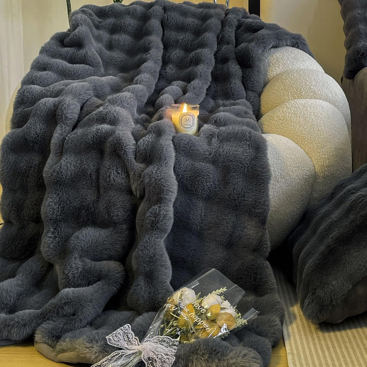 Kuscheldecke Kaninchen Plüsch Decke Kunstfell Warme Überwurfdecke Sofadecke Vielseitig Blanket für C