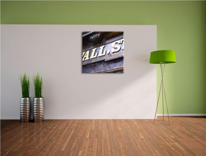 Wall Street Schild, Format: 70x70 auf Leinwand, XXL riesige Bilder fertig gerahmt mit Keilrahmen, Ku