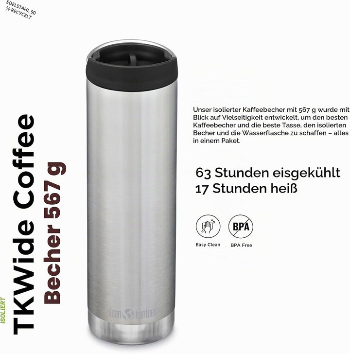 Klean Kanteen Herren tkwide Vi Trinkflasche Einheitsgrösse Brushed Stainless, Einheitsgrösse Brushed