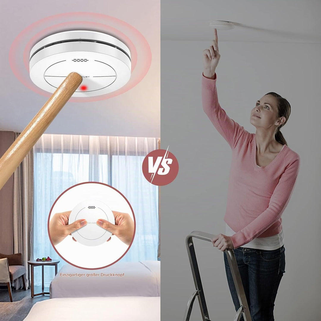 Safeliveo Rauchmelder ohne Blinkende LED, mit 10 Jahre Batterie, Mute Funktion, 85 dB Photoelektrisc