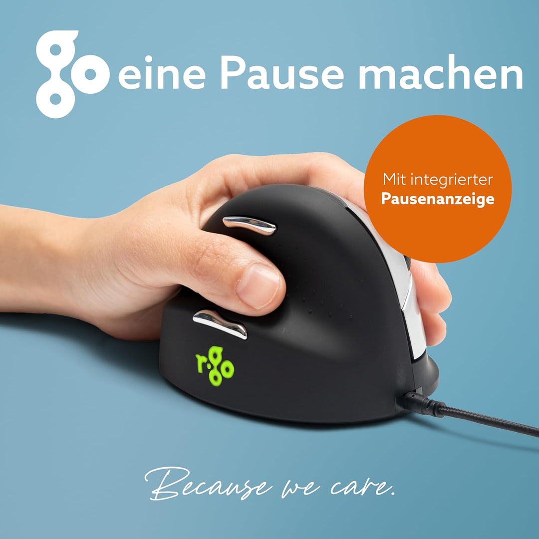 R-Go HE Ergonomische Maus, Für linkshänder, Mit Break-Software, (USB C Kabelkabelgebunden + USB A Ko