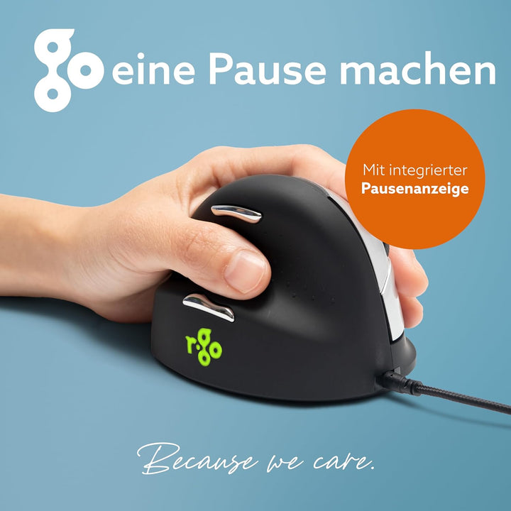 R-Go HE Ergonomische Maus, Für linkshänder, Mit Break-Software, (USB C Kabelkabelgebunden + USB A Ko