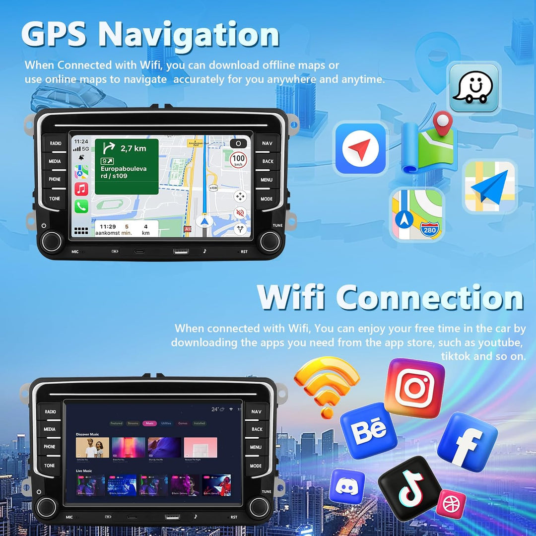 2+64G Autoradio für VW Golf Tiguan Touran Passat Polo Skoda Caddy Seat mit Kabellosem Carplay/Androi