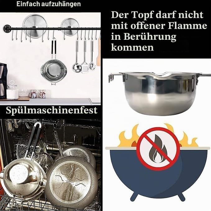 JEMESI Schokobrunnen -1200ml Chokoladen Schmelztiegel Edelstahl 304 - Wasserbad Schmelzschale,für Sc