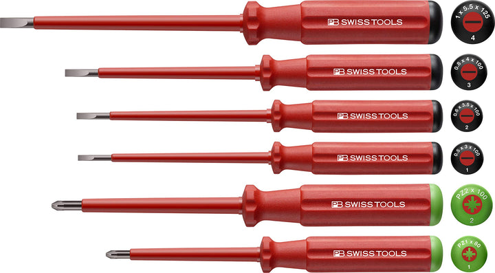 PB Swiss Tools POZIDRIV SCHLITZ Schraubendreher-Set Elektriker VDE PB 5543, Isoliert bis 1.000 Volt,