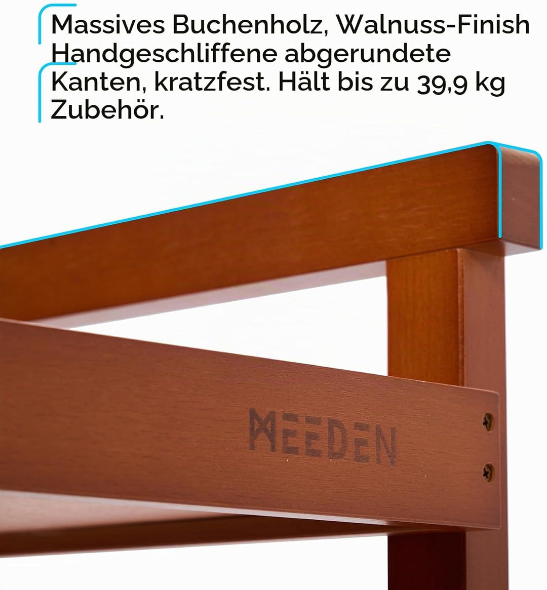 MEEDEN Beistellwagen mit Rollen, Walnuss 3-Tier Multifunktionale Art Storage Cart Organizer, Massivh