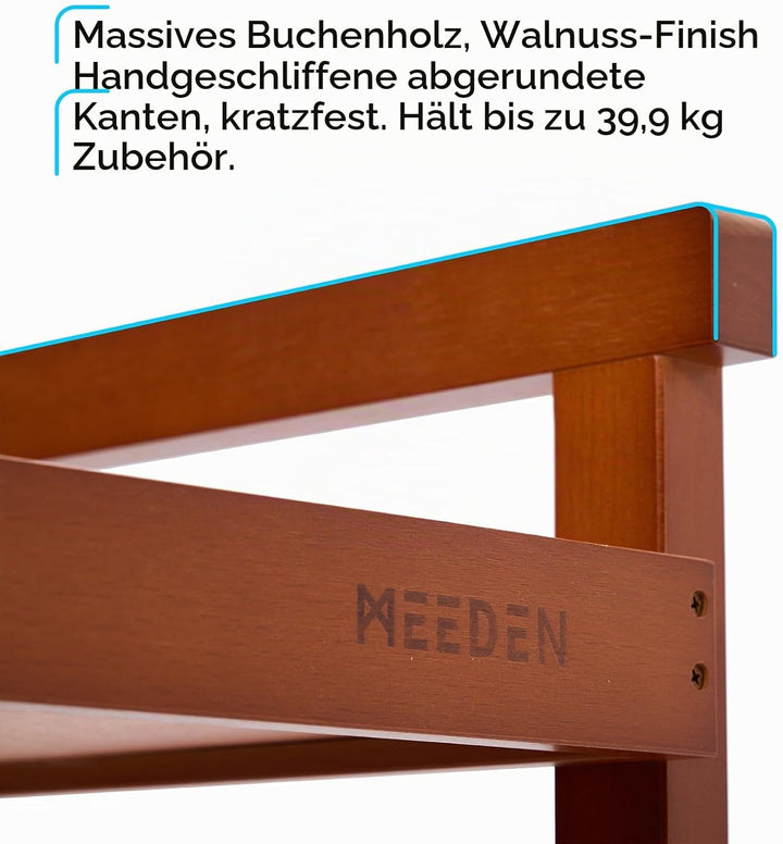 MEEDEN Beistellwagen mit Rollen, Walnuss 3-Tier Multifunktionale Art Storage Cart Organizer, Massivh