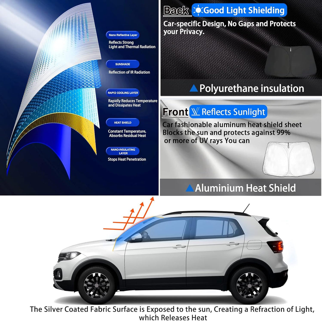 SHAOHAO V W T-Cross 2018 2019 2020 2021 2022 Exklusiv Sonnenblende Silber beschichtetes Gewebe faltb