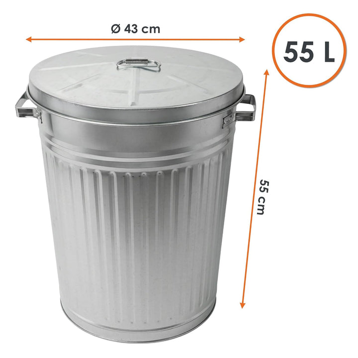 Spetebo Zink Abfalleimer mit Deckel - 55 Liter - XXL Mülleimer draussen - Zinkeimer Outdoor Mülleime