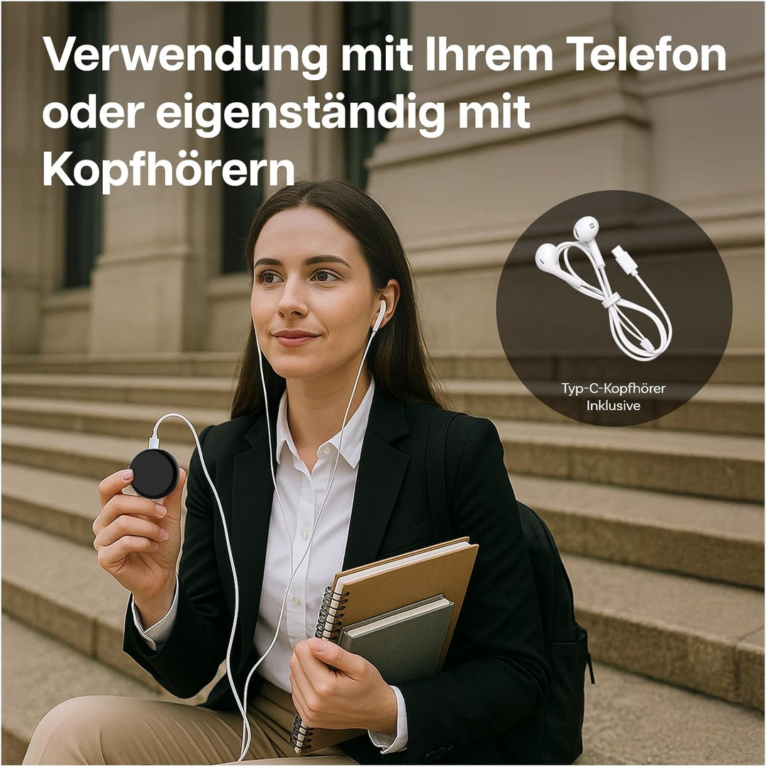 KI-Sprachrekorder von MMOBIEL – 32GB Rundes Digitales Diktiergerät mit App-Steuerung, KI-Transkripti