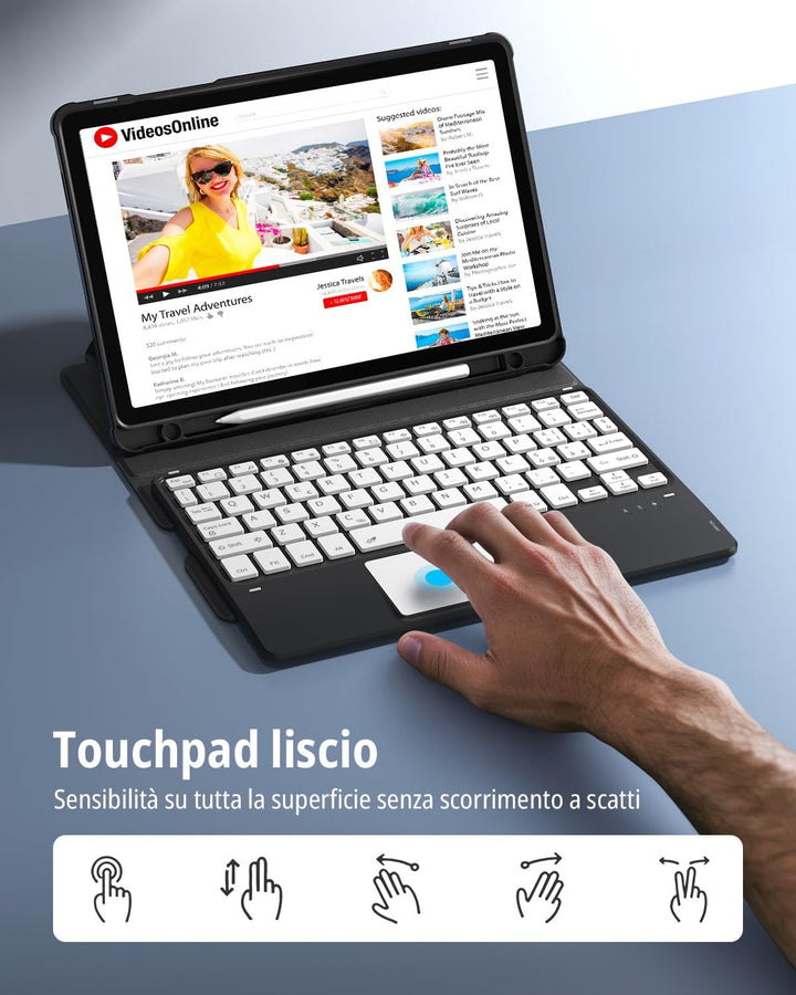 CACOE Drehbare Hülle mit Tastatur für Samsung Galaxy Tab A9 Plus 11 Zoll mit Touchpad, 7-Farbige Bel