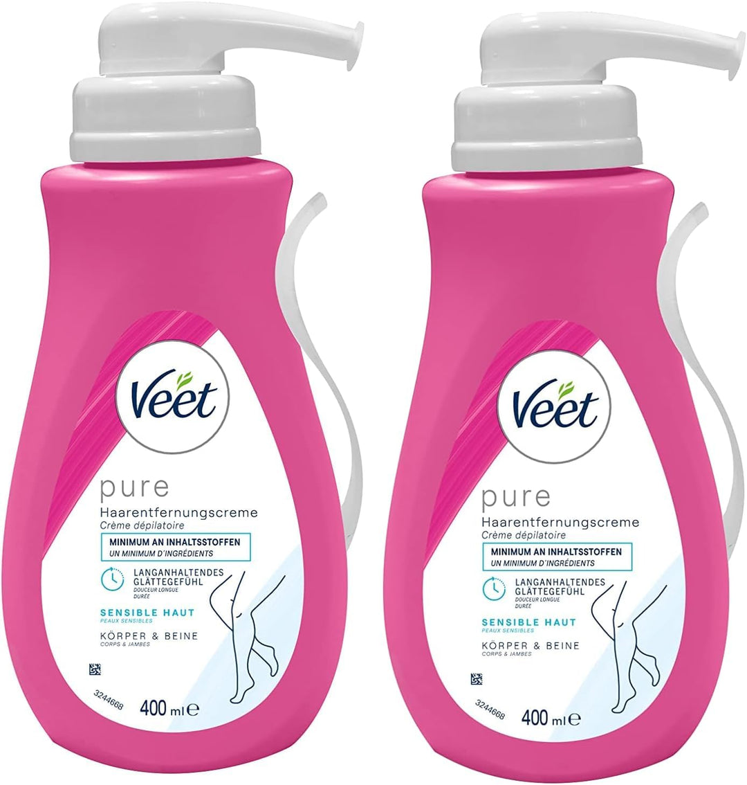 Veet PURE Haarentfernungscreme - Haarentfernung für Körper & Beine - 2 x 400 ml 400 ml (2er Pack), 4