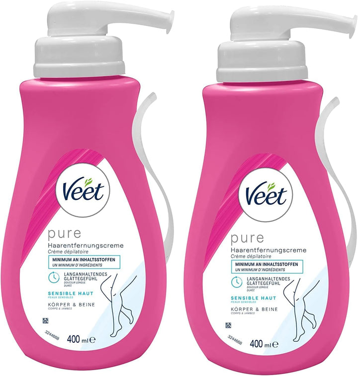 Veet PURE Haarentfernungscreme - Haarentfernung für Körper & Beine - 2 x 400 ml 400 ml (2er Pack), 4