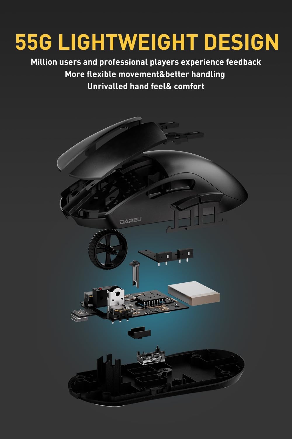 DAREU A950pro 4K Wireless Gaming Mouse: 55 g Ultraleicht, 4 kHz Abtastrate, Optischer Sensor PAW3395
