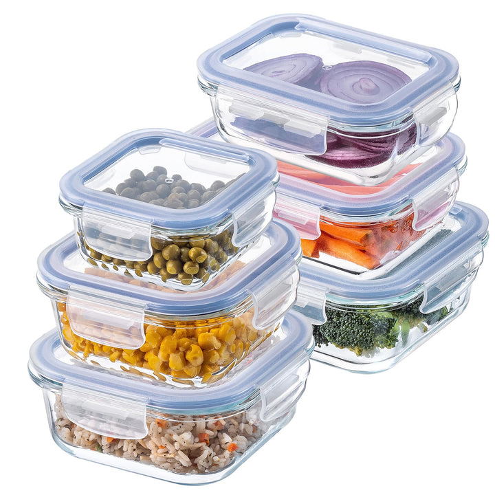 KADAX Glasbehälter Set mit Deckel, 6 Grössen 320/370/520/640/800/1040 ml, luftdichte Frischhaltedose