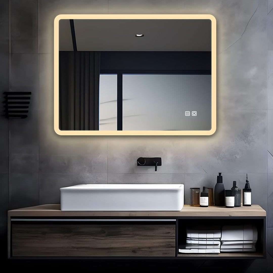 MIQU LED Badspiegel mit Beleuchtung 80x60 cm Badezimmerspiegel, Bad Gross Spiegel mit Touch Dimmbar