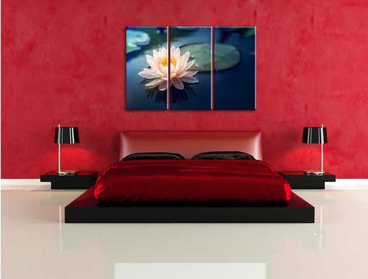 Pixxprint Eine schöne rosa Lotosblume in Teich 3-Teiler Leinwandbild 120x80 Bild auf Leinwand