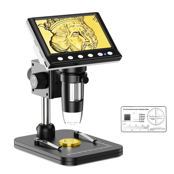 Leipan LPM7 4.3" Mikroskop, IPS Digital Mikroskop für Erwachsene, Münzlupe mit 8-LED-Lichtern, Windo
