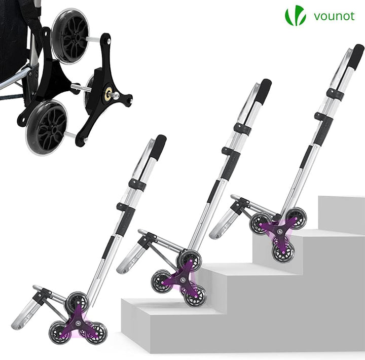 VOUNOT Aluminium Einkaufstrolley Treppensteiger, Trolly Einkaufswagen Klappbar, Hackenporsche mit 6