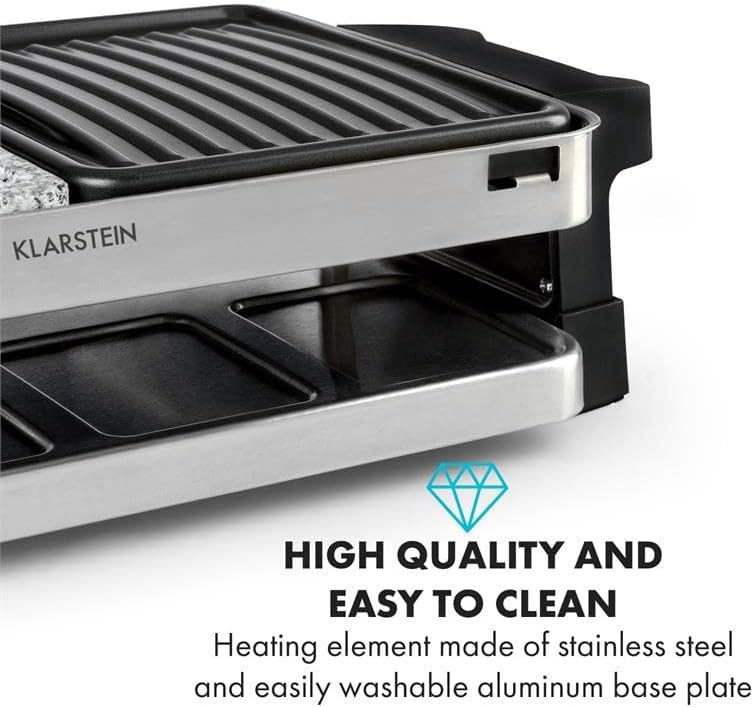 Klarstein Sirloin Raclette-Grill, 1500 Watt, 2-in-1: Aluminium-Grillplatte &amp; Natursteinplatte, Edels