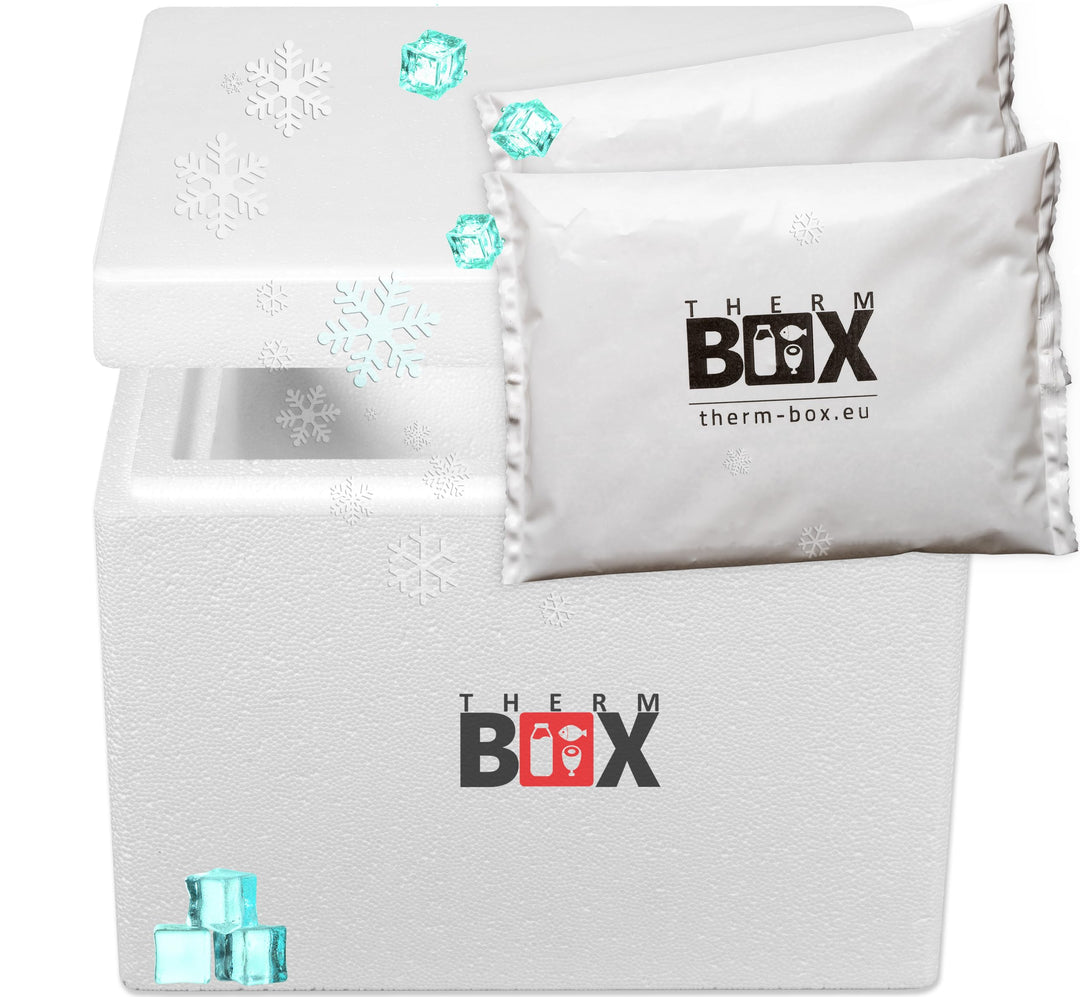 THERM BOX Styroporbox 13W mit 2X Kühlakku für Kühlbox 13,2L Innen: 30x20x22cm Transportbox Thermobeh