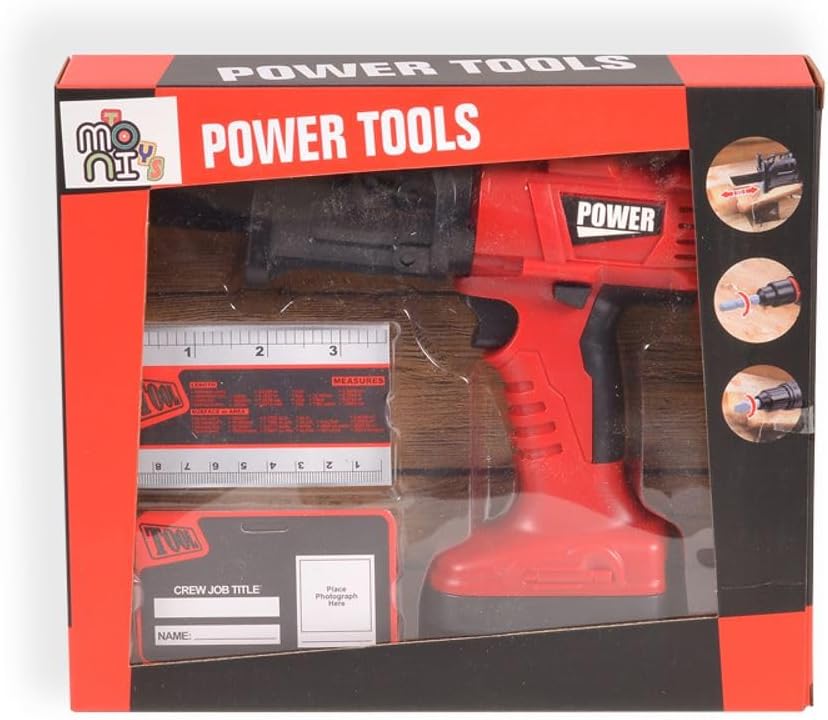 Moni Kinderwerkzeug-Set Säbelsäge T1402 elektrisch, Lineal, Mitarbeiterausweis rot, Rot