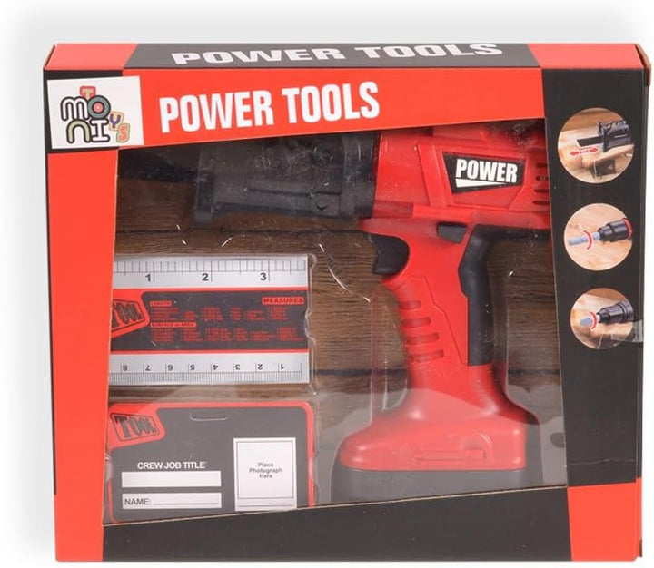 Moni Kinderwerkzeug-Set Säbelsäge T1402 elektrisch, Lineal, Mitarbeiterausweis rot, Rot