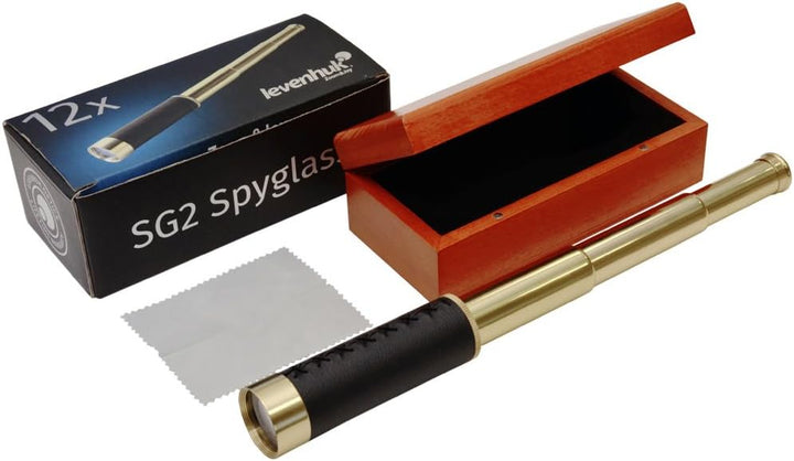 Levenhuk Spyglass SG2 Antique Spektiv mit Holzkoffer, Bietet Scharfe, Helle Bilder von Entfernten Ob