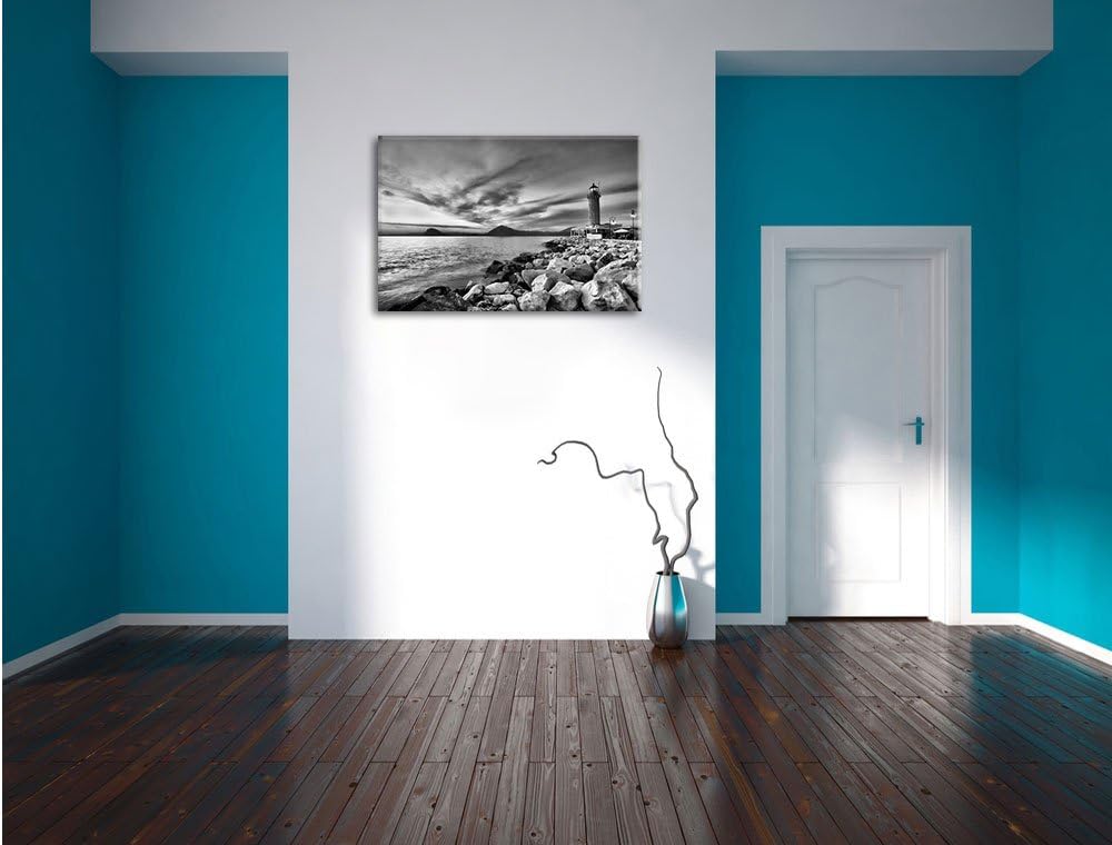 Pixxprint Leuchtturm bei Ebbe als Leinwandbild/Grösse: 100x70 cm/Wandbild/Kunstdruck/fertig bespannt