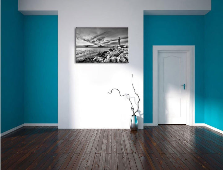 Pixxprint Leuchtturm bei Ebbe als Leinwandbild/Grösse: 100x70 cm/Wandbild/Kunstdruck/fertig bespannt