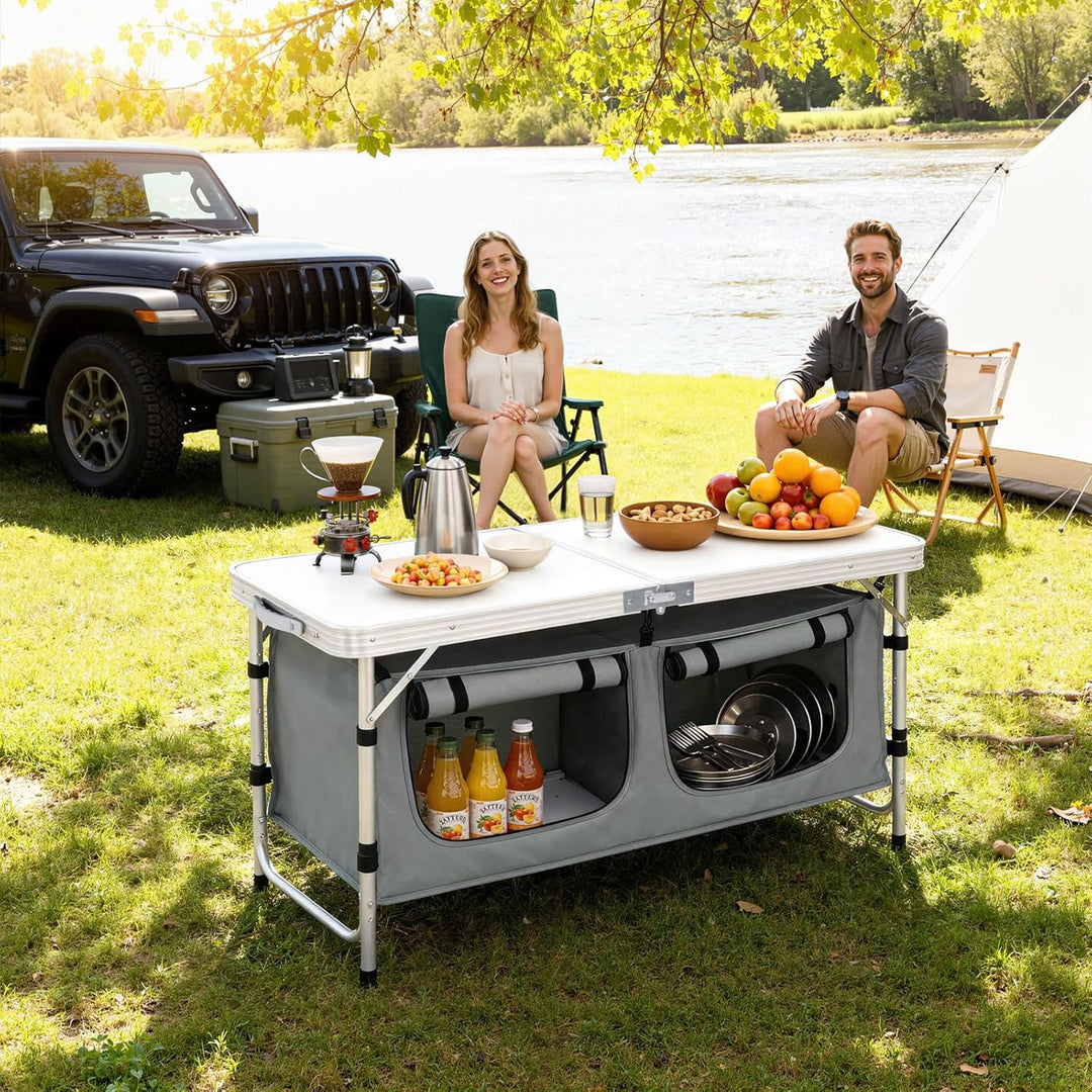 WOLTU faltbar Campingschrank Alu Campingtisch Höhenverstellbar mit Stauraum, Outdoor Campingmöbel Kl