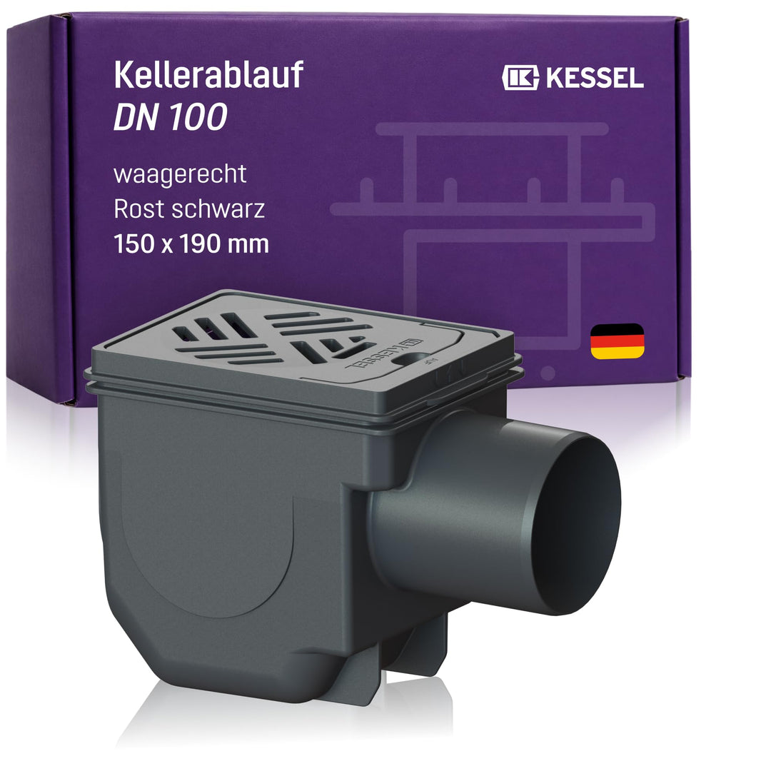 Kessel Kellerablauf DN 100 Kompakt 150x190 mm Schlitzrost Kunststoff, Artikel 33101 | Schwarz Bodena