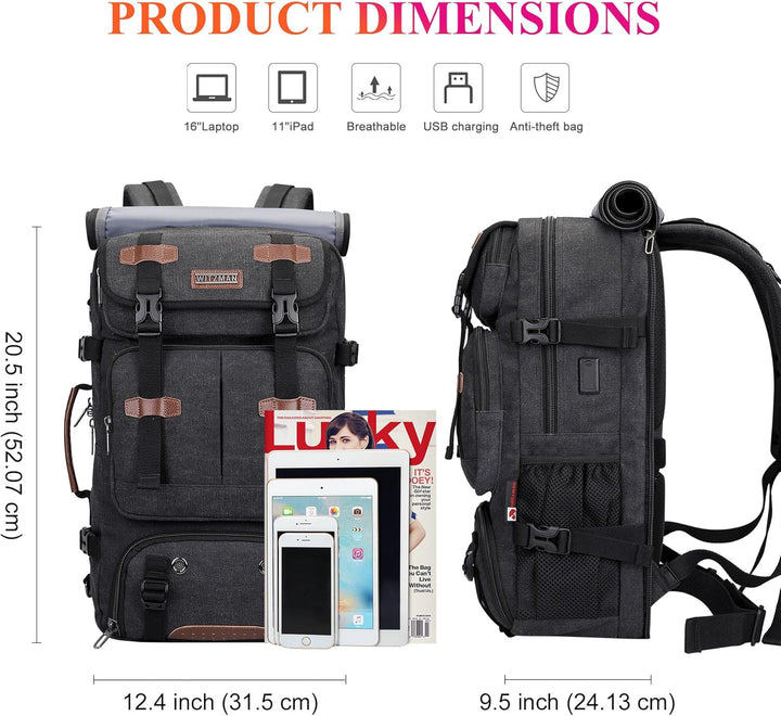 WITZMAN Reiserucksack Herren Gross 40L Canvas Vintage 3 in 1 Rucksack Fit 16 Zoll Laptop Rucksack fü