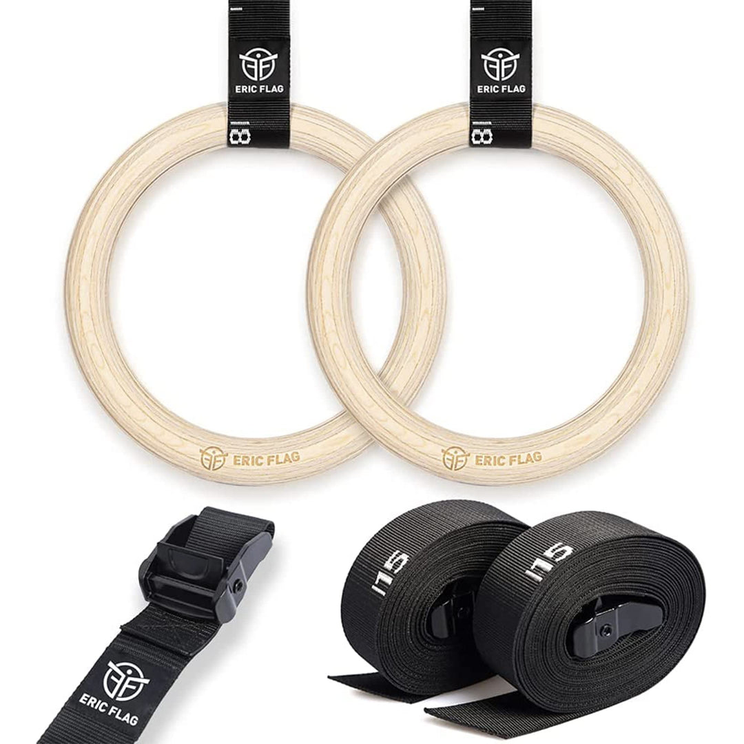 Eric Flag Turninge - Turnringe Holz für Calisthenics, Gymnastik, Crossfit - Gymnastikringe mit olymp