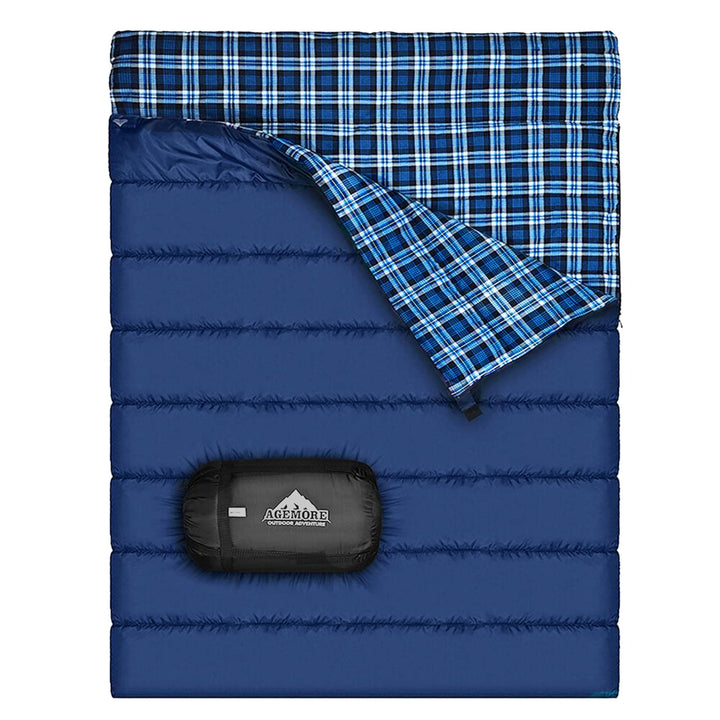 Baumwollflanell-Doppelschlafsack für Camping, Wandern oder Wandern. Queen Size 2 Person wasserdichte